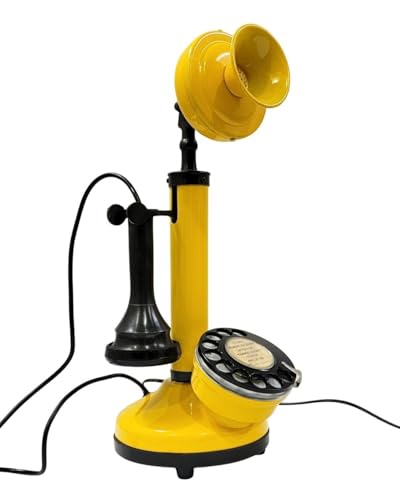 Vintage Candlestick Rotary Telephone – Yellow & Black Desk Phone