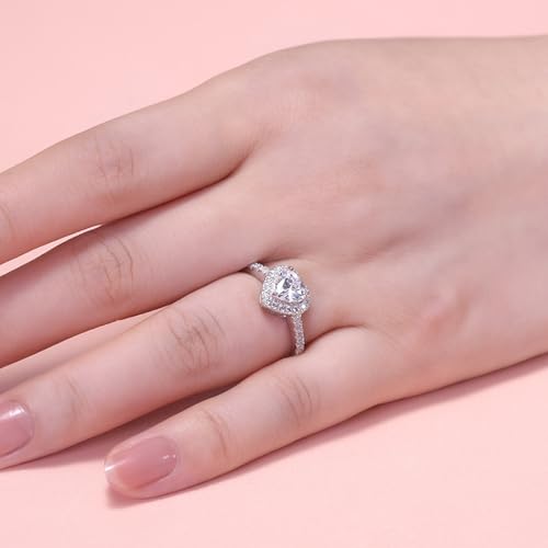 Jeulia 0.8ct 925 Sterling Silver Engagement Rings for Women; Halo Heart Cut Cubic Zirconia Promise Rings for Her Wedding Anniversary Jewelry Gift For Friends with Gift Box3