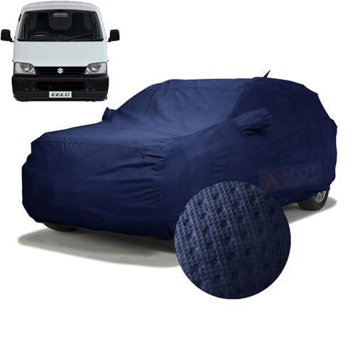 Image of ASCOT, CAR COVER for Maruti Suzuki Eeco Car Body Cover Waterproof 3 Layers Custom-Fit All Weather Heat Resistant UV Proof for Indoor & Outdoor Use (EECO Ambulance, TIEBOND Blue)