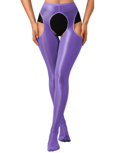 Image of ChiaoLezhee Sexy Shiny Tights, Sheer High-Waisted, Suspender Pantyhose For Women Rave Party Outfits Leggings Pants Exotic