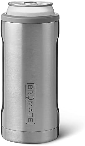 BrüMate Hopsulator Slim Can Cooler Insulated for 12oz Slim Cans | Skinny Can Coozie Insulated Stainless Steel Drink Holder for Hard Seltzer, Beer, Soda, and Energy Drinks (Stainless)
