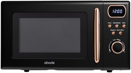Abode Retro Microwave 20 Litre Black with Rose Gold Accent Digital 800W, Mirror Finish, 8 Auto Cook Settings & Defrost, 5 Power Levels AMD2004BRG