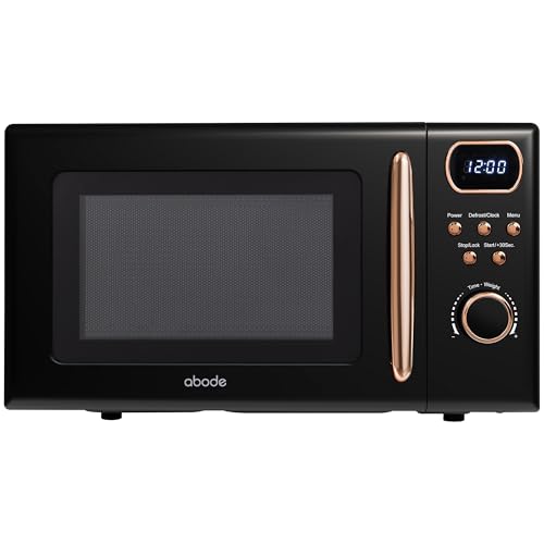 Abode Retro Microwave 20 Litre Black with Rose Gold Accent Digital 800W, Mirror Finish, 8 Auto Cook...