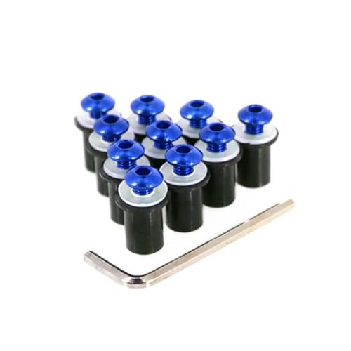 フェアリングボルトキット オートバイのフロントガラスのボルトのねじのナットの留め具キットに適合する M5 5mm 10PCS CBR 600 RR / F4i / F4 VFR 800 CB1000R CRF250L 用(青)