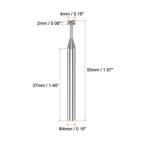 Image of HARFINGTON T Slot End Mill Milling Cutter 4mm Cutting 2mm Depth 4mm Shank Solid Carbide 4 Flutes for Aluminum Copper Zinc Alloy