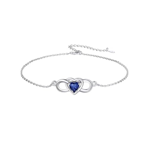 Custom4U Personalized Infinity Ankle Bracelets for Women 925 Sterling Silver Anklet Bracelet Endless Love Symbol Birthstone Charm Adjustable Foot Chain Jewelry Mothers Day Gifts for Mom Wife