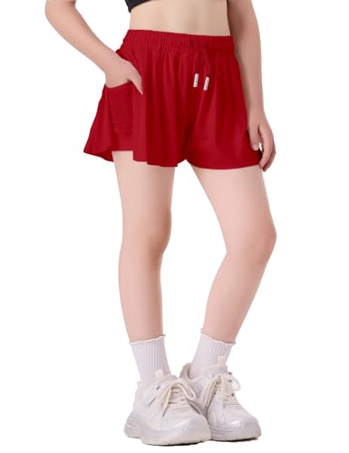 Butterfly Shorts Girls 2 in 1 Flowy Skorts with Pocket Athletic Running Tennis Skirts 3-14Y
