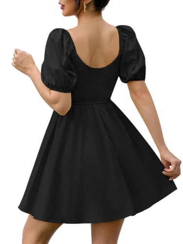 Image of Womens Babydoll Dress 2026 Summer Casual Puff Sleeve V Neck Cute Boho Smocked Flowy Short Sundress Beach Mini Dresses