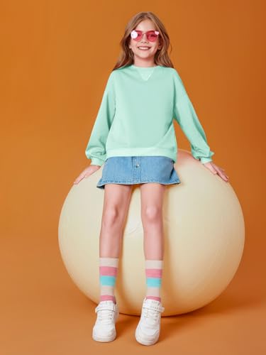Haloumoning Girls Casual Crewneck Sweatshirts Kids Long Sleeve Oversized Fashion Pullover Tops 5-14 years4