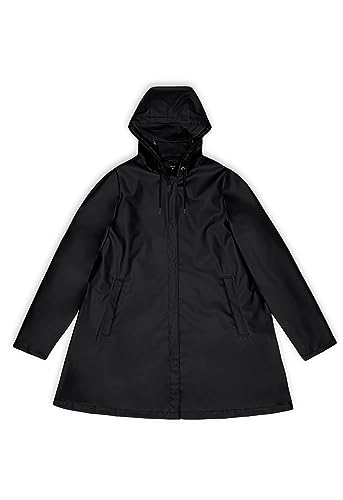 RAINS A-Linie W Jacke - wasserdichte Jacke für Damen Mantel mit Kapuze Ausrüstung, Schwarz, M