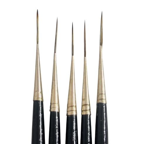 Image of Ultra Fine 0000 Liner Detail Brush Set | Nylon Miniature Paint Brushes For Nail Art, Model Painting, Acrylic Artwork, Fine Line & Precision Detailing Craft | Set of 5 Professional Brushes