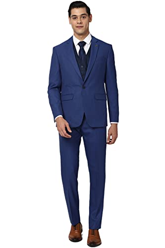 Image of Peter England Polyester Blend Men Blue Three Piece Suit Business Vest