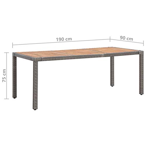 vidaXL Akazienholz Massiv Gartentisch für 8 Personen Garten Esstisch Balkontisch Terrassentisch Gartenmöbel Tisch Grau 190x90x75cm Poly Rattan – Bild 7
