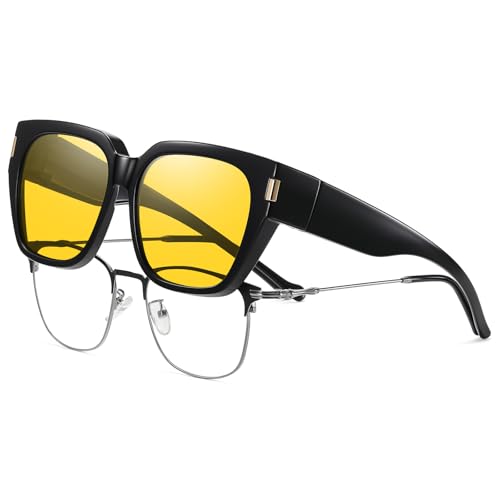 Image of HAOLOTA Polarized Fit Over Glasses Sunglasses for Women Men Trendy Square Wrap Around Shades UV Protection