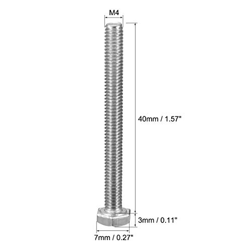 Image of uxcell M4x40mm Hex Bolts 304 Stainless Steel Hexagon Screw Bolt 10pcs