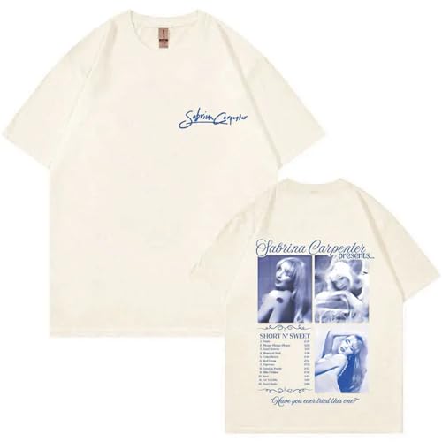 Photo de Sabrina Carpenter Merch T-Shirt Hip Hop Imprimé Manches Courtes Oversize Coton T-Shirt Streetwear pour Hommes Femmes XS~4XL-Khaki||4X_l