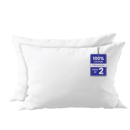 Luxe Dreams 100% Cotton Pillow Cases 2 Pack, Soft & Breathable Pillow covers with Envelope Closure, Wrinkle & Fade Resistant White Pillowcases Standard Size (50x70 CM)