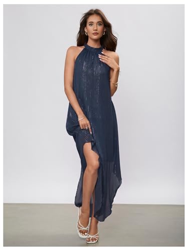 Image of Verdusa Women's Wedding Guest Dress Halter Flowy Chiffon Asymmetrical Long Summer Prom Dress