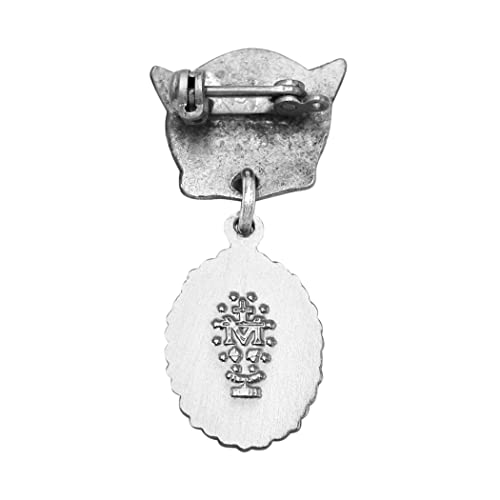 Image of Rosemarie's Religious Gifts Petite Angel Pin with Sterling Silver Enameled Oval Miraculous Medal of Mary