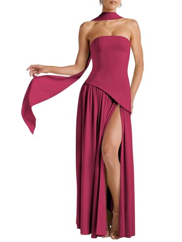 Chiffon Long Bridesmaid Dresses with Scarf A-Line Strapless Formal Prom Dress 2025