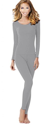 UYES Women's Thermal Underwear Set Top & Bottom Fleece Lined (Large, Light Gray)