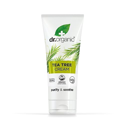 Dr Organic Tea Tree Cream, Purifying , Barrier Cream, Mens, Womens, Natural, Vegan, Cruelty-Free, Paraben & SLS-Free, Recycled & Recyclable, Organic, 50ml, Packaging may vary