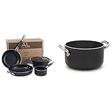 Pentole Agnelli ALSASETALBLACK4 all Black Set per 4 Persone, 3 mm, 5 Pezzi & Agnelli ALSA2104SSPI28 Alblack Casseruola Alta in Alluminio
