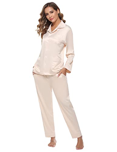 Nieery-Damen-Satin-Schlafanzug-Langarm-Pyjama-Set-Zweiteiliger-Lang-Nachtwaesche-Hausanzug-Oberteil-mit-Kerbzahnkragen-und-Pyjamahose