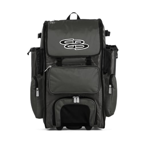 Boombah Rolling Superpack Baseball/Softball Gear Bag - 23-1/2" x 13-1/2" x 9-1/2" - BRSP2C23 Charcoal - Telescopic Handle - Holds 4 Bats - Wheeled Version