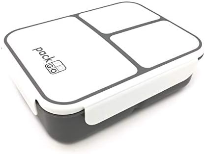 PackTOGO XL Bento Lunch Box with 3 Separately Sealed Food Compartments - Extra Large (Gray) - Packing Larger Portions For Office Or School, For Adults and Kids. Microwave And Dishwasher Safe