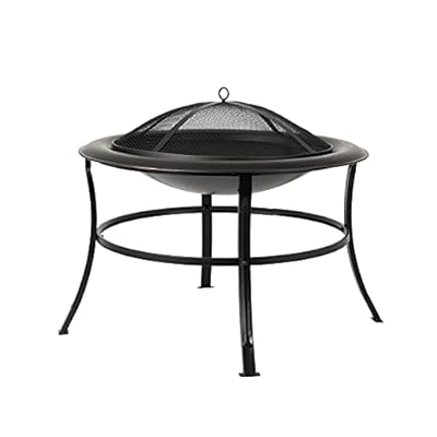 Fire Sense 62237 Fire Pit Tokia Steel Wood Burning Lightweight Portable Outdoor Firepit Rounded Lip & Curved Legs Included Wood Grate & Screen Lift Tool - 30" Round - Black