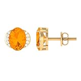 Natural Fire Opal Stud Earrings with Diamond, AAA Quality, Certified Opal Designer Earrings - Ready To Gift, 18K Yellow Gold