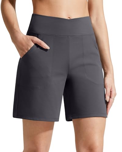 Image of G4Free Evergoing Athletic Shorts for Women with Pockets 6 inch /14 inch Cross Waist