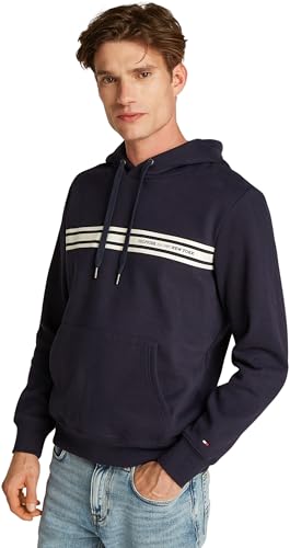Tommy Hilfiger Sweat à Capuche Homme Central Chest Stripe avec Capuche, Bleu (Desert Sky), XXL Tommy Hilfiger Sweat à Capuche Homme Central Chest Stripe avec Capuche, Bleu (Desert Sky), XXL