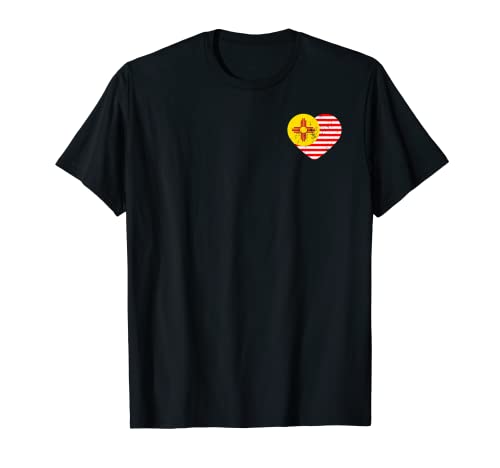 Bandera americana de EE.UU. Bolsillo Amor Bandera de Nuevo México Zia Sol Corazón Camiseta