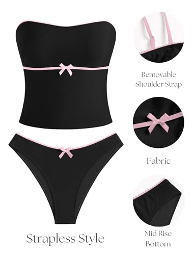 ZAFUL Tankini Swimsuits for Women Bow Tie Side Bathing Suits Tummy Control High Cut Two Piece Bikini Sets2