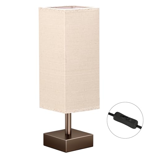Image of aooshine Browm Small Bedside Lamp for Bedroom - Square Beige Fabric Shade