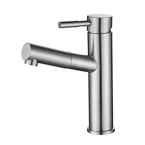 Grifo de Lavabo Extraíble grifo monomando Empuñadura monomando inox frío y caliente retráctil Mezclador Baño Grifo para Lavabo