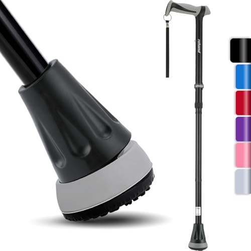 Rehand All Terrain Folding Walking Stick, Walking Sticks for Women & Men, Pivot Tip and Heavy Duty Mobility Aid, Adjustable Walking Stick for Elderly & Ladies, Black