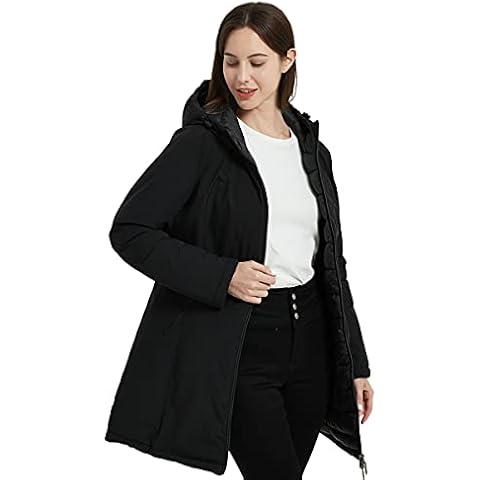 Giolshon Mujer Chaqueta Puffer Reversible con Capucha Acolchado 207 Negro L Cover