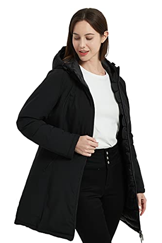 Giolshon Donna Puffer Giacca Reversibile Vestiti Invernali Caldo Trapuntato Leggero Lungo Cappotto a Bolle Imbottito con Cappuccio 207 Nero L