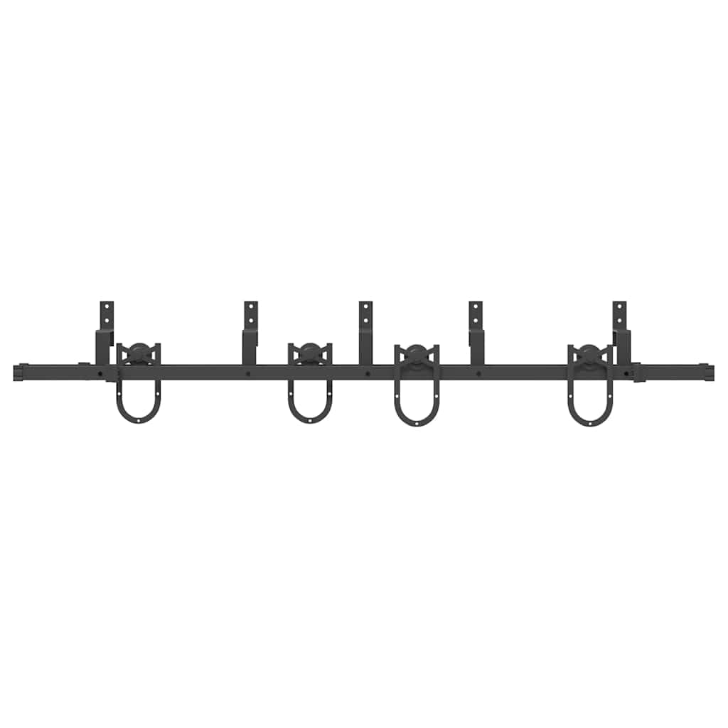 Juego de herrajes para puerta corredera de 200 cm de acero con recubrimiento en polvo negro con ruedas, topes de puerta, soporte de derivación para puertas de granero, accesorios de montaje