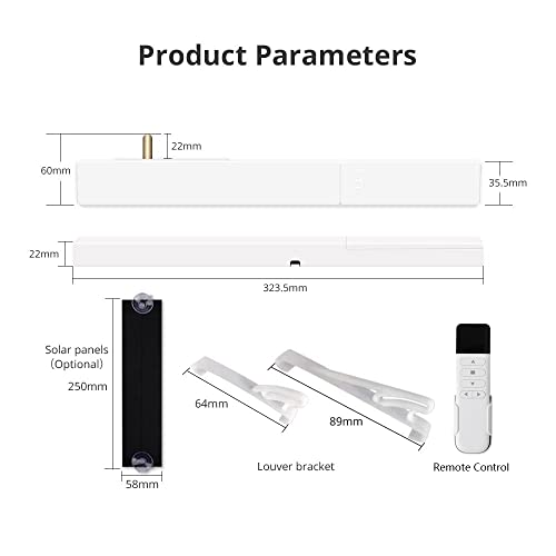 Blindsmart Plantation Shutters Motor, Smart Electric Motor Automatic Opener for Plantation Shutters for Interior Windows, USB Rechargeable Driver for Window Shutters (Remote Version, with Solar Panel)