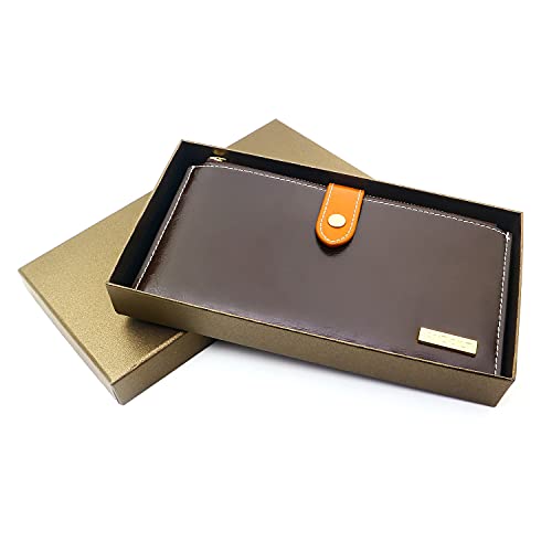 Image of ANDOILT Women's Genuine Leather Wallet RFID Blocking Credit Card Holder Zipper Purse Cell Phone Handbag