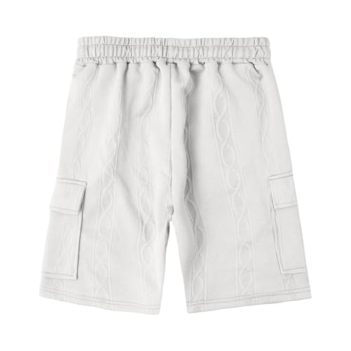 Image of Men's Cargo Shorts Casual Elastic Waist Drawstring Textured Lightweight Summer Comfy Beach Shorts Multi Pockets