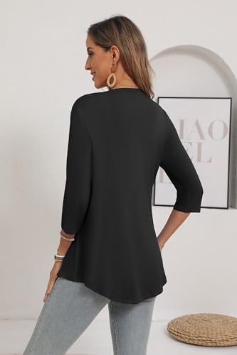 Image of Bettysays Women's 3 /4 Sleeve Open Front Cardigan Casual Loose Lightweight Cardigans with Pockets