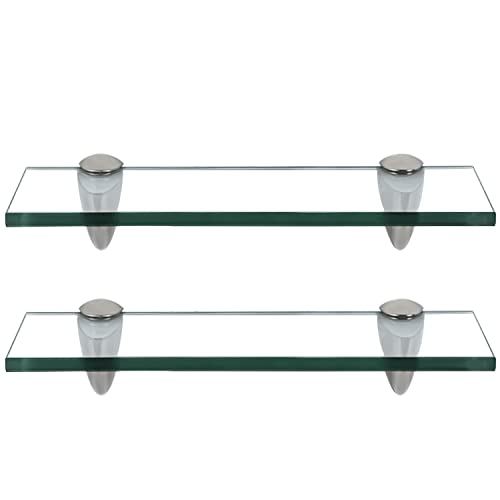 Randaco 2 ripiani in vetro trasparente con supporto a parete e vetro di sicurezza monolastra da 8 mm e supporto, perfetti come mensola da doccia/bagno per bagno, cucina, balcone (30 x 10 x 0,8 cm)