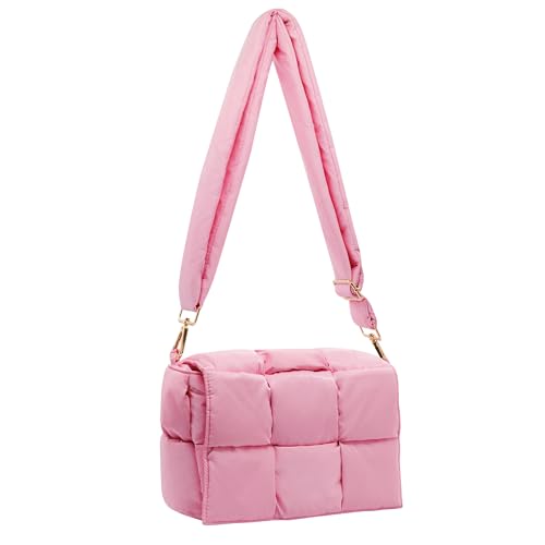 Image of Shoulder Bag Lightweight Puffer Tote Crossbody Bag Handwoven for Women | waterproof nylon, durable, soft padded texture, versatile for travel, work, weekend, everyday, adjustable strap