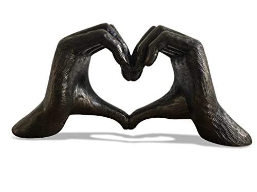 Haute Collage Hands Love Gesture Sculpture Antique-Silver Gold Bronze Colour Life-Size 26cm/10'' Expression of Appreciation & LoveValentine's Day I appreciate you I love you Wedding Present (Bronze)