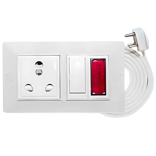 Image of ELEGANT CASA 16 Amp Electric Extension Board with Cord 1 Socket with Safety Shutter, Switch, and Indicator Light for Small and Medium Appliances with 16 Amp Plug Top 3 Core 2.5 mm, 5 Meter Copper Wire